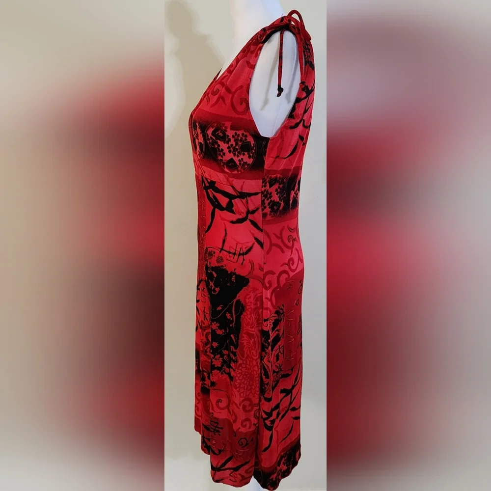 VINTAGE RARE Venus Red and Black V-neck Slip-on Dress Women's Size L - Picture 5 of 8